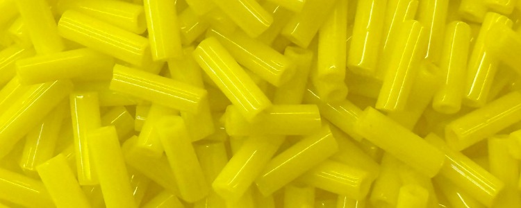 TOHO Size #2 Bugle Bead, 6mm Length. Yellow Opaque. 100 Gram Bag (image for) TOHO Size #2 Bugle Bead, 6mm Length. Yellow Opaque. 100 Gram Bag